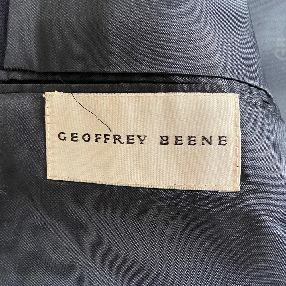 Geoffrey Beene Gold Button Blazer Men 46R Navy Blue Wool Tailored USA Sport Coat